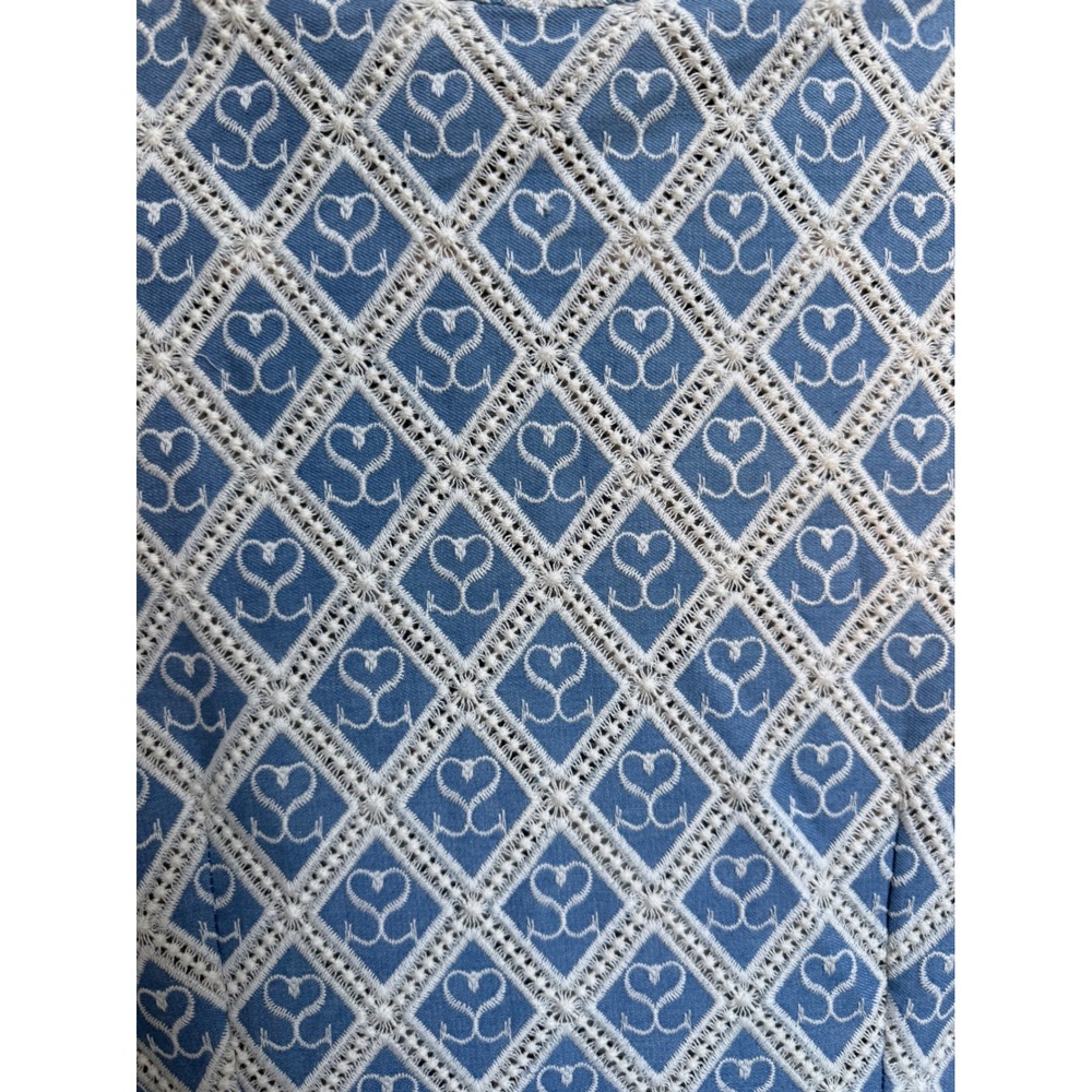 Sandro Blue White Heart Logo Jacquard Zip Front Pleated Mini Dress Size 38/M - Picture 4 of 13
